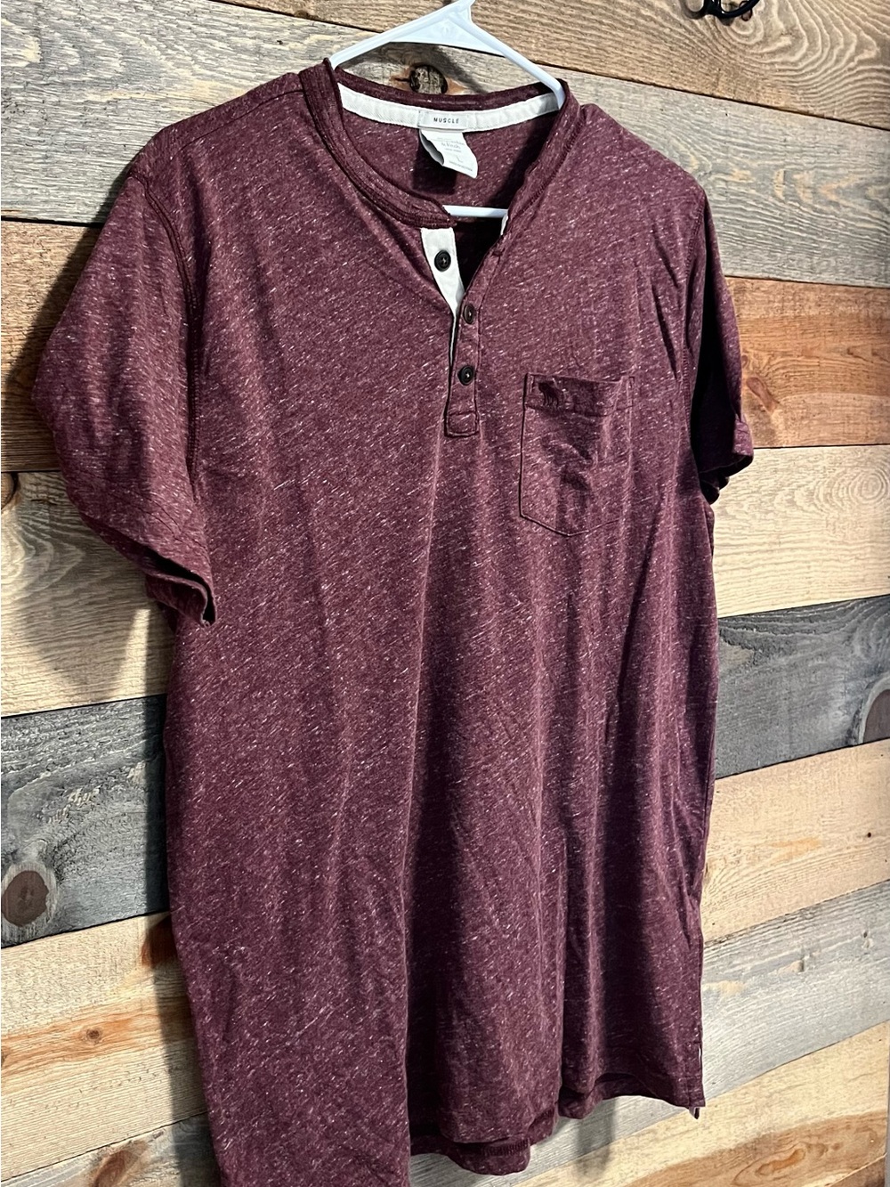 Abercrombie & Fitch Maroon Heather Henley Pocket Tee